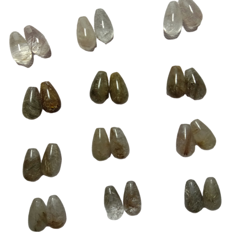 ആഭരണങ്ങൾക്കായി പ്രകൃതിദത്തമായ ഉയർന്ന ഗുണമേന്മയുള്ള ഗോൾഡൻ റുട്ടിലേറ്റഡ് ക്വാർട്സ് കണ്ണീർ മുഖമുള്ള ടോപ്പ് ഡ്രിൽ ചെയ്ത 8x14 എംഎം അയഞ്ഞ രത്നം 16