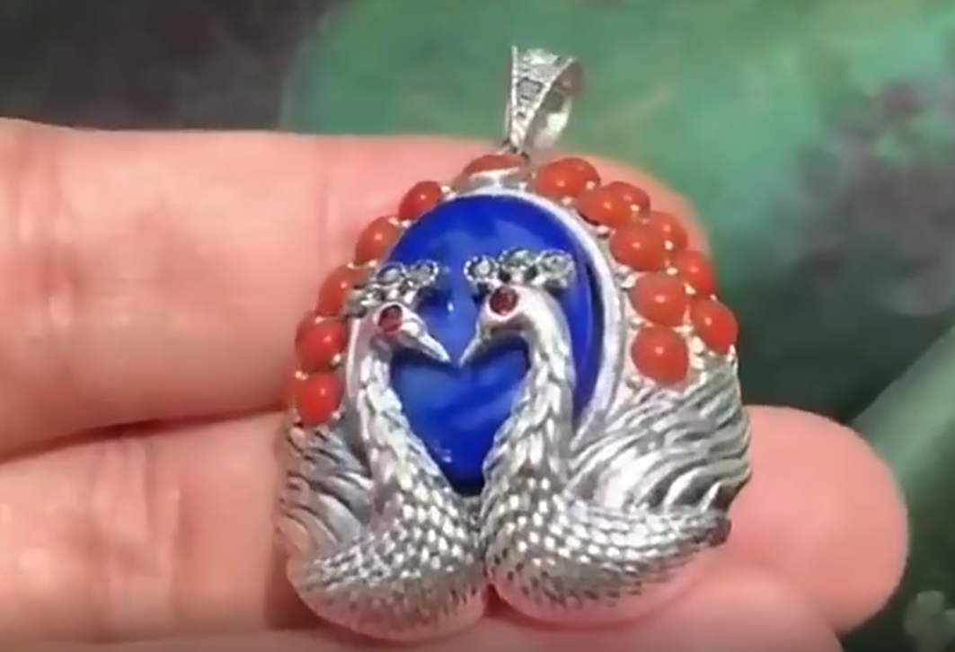 Colgante de piedra de pavo real tallado lapislázuli enlace 10