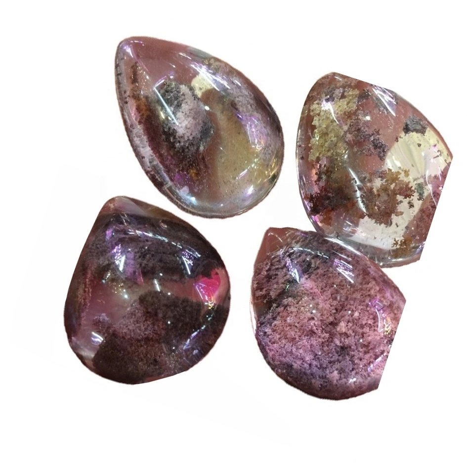 Natural Garden Quartz Cabochon Red Phantom Quartz Iodolite Quartz pear Cabs 1