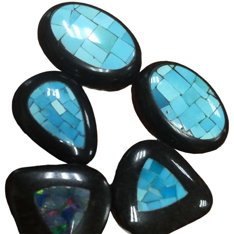 Natural Turquoise obsidian &amp; MOP shell Mosaic cab 1