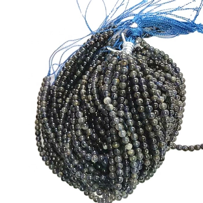 Natural Lolite  Regular Round  shape beads  gray  gemstone strings 1