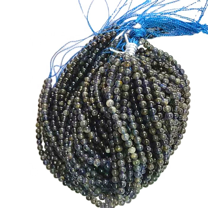 Natural iolite Regular Round  shape beads  gray  gemstone strings 1
