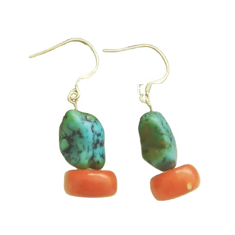 حار بيع الفيروز الطبيعي الأحجار الكريمة المتطور أقراط فضة الفيروز القرط 15