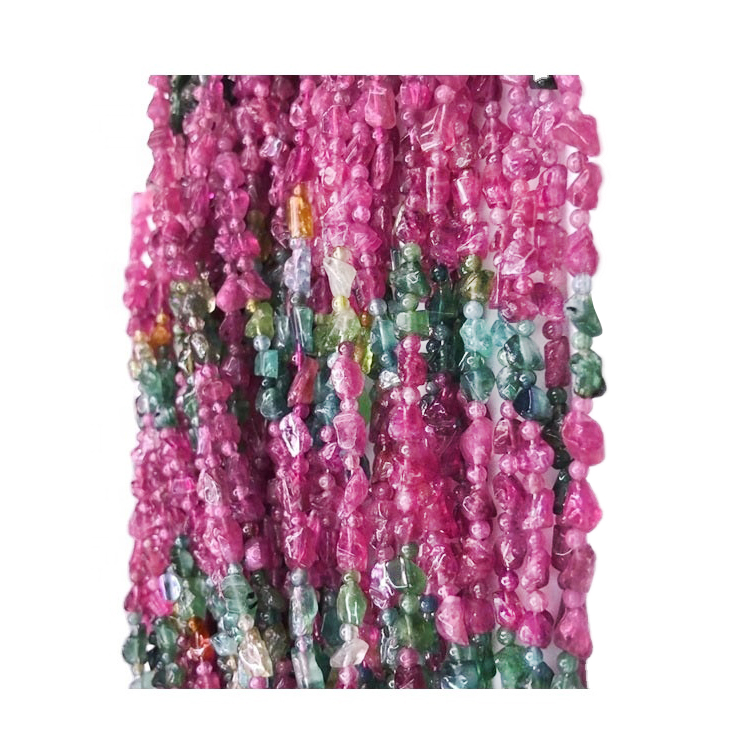 قدرتی ملٹی ٹورملین موتیوں کی گریڈ 3A مکمل بھوک 4-12 ملی میٹر راؤنڈ ملٹی ٹورملین موتیوں کی مالا 14