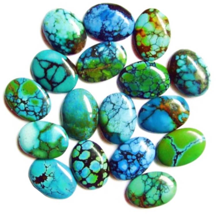 Natural Spiderweb-Kingman Turquoise 9x11mm Oval Cabochons/ លក់ជាលក្ខណៈបុគ្គល 15