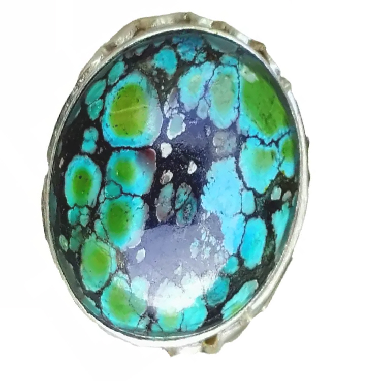 ビンテージターコイズリングジュエリースターリングシルバーフラット純正ターコイズリング 15