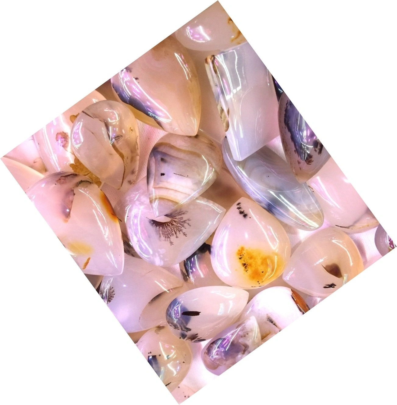Cherry Blossom pyè agat Cabochon Natirèl wòch flè pòch pòch pòch 1