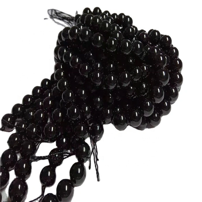 Natural Black Tourmaline Round  shape beads  Smooth  gemstone strings 1