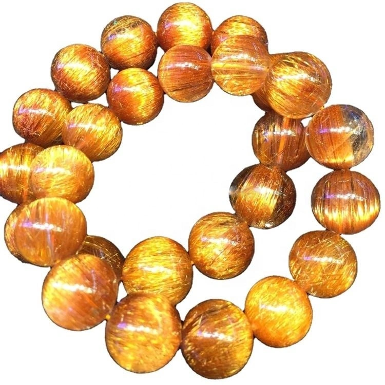 Beads Stretch Bracelet ọla kọpa rutilated quartz Natural Brazil BANGLES High Quality Natural Brazil Copper Rutilated Quartz 1