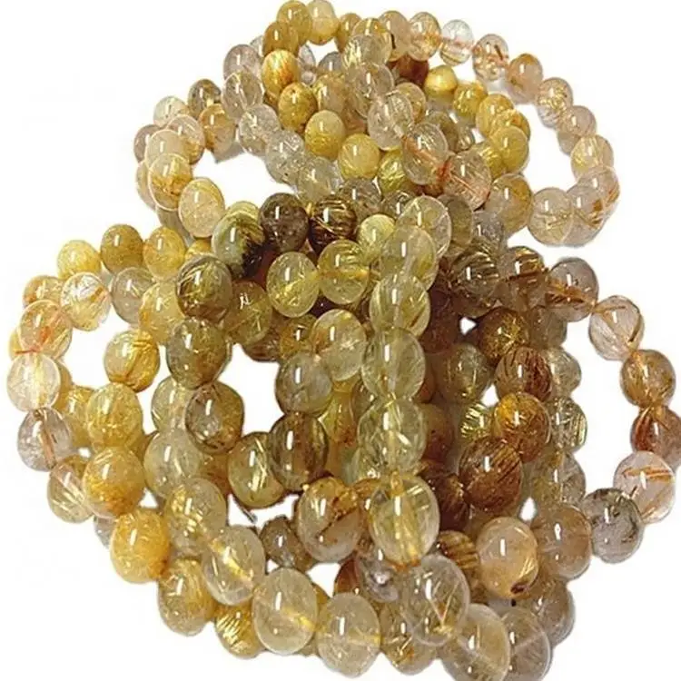 Pulsera rutilada dorada natural Pulsera de piedras preciosas lisas 1