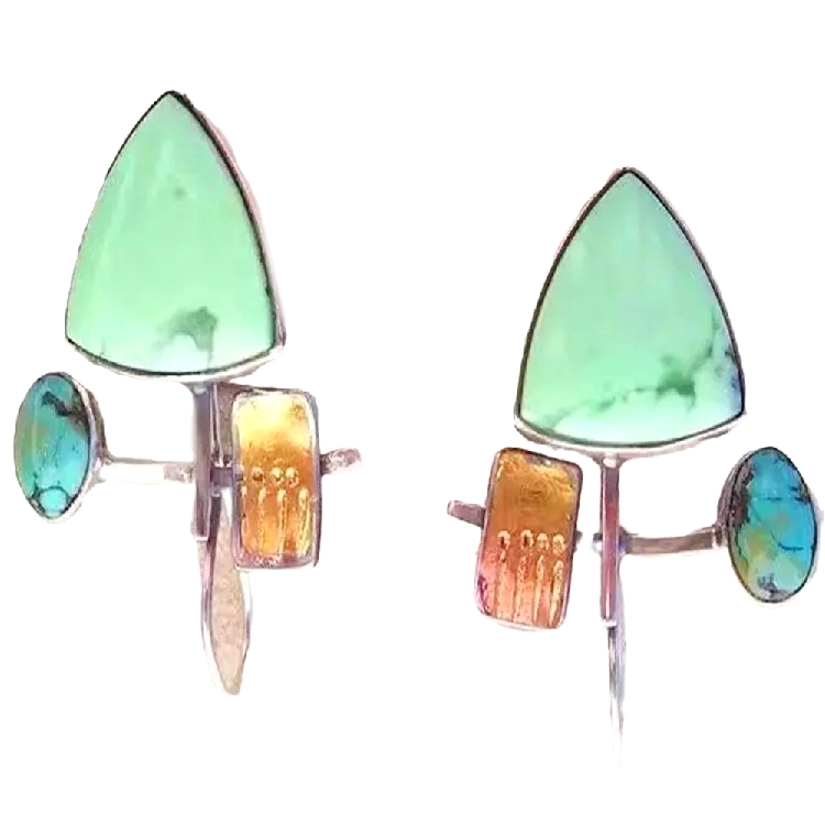 प्राकृतिक टर्कोइज स्क्वायर ड्रप झुम्का डेन्टी डेन्ग्ली फिरोजा झुम्का 15