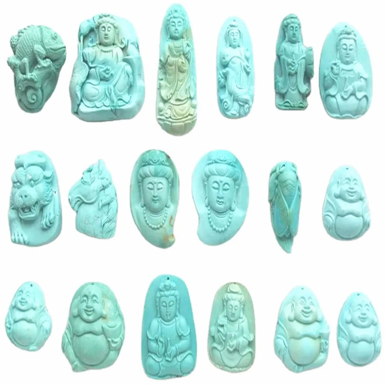 100% natürlicher Edelstein geschnitzter Türkis des Ureinwohners von Indianer Buddha geschnitzten Perlen machen den Großhandel 15