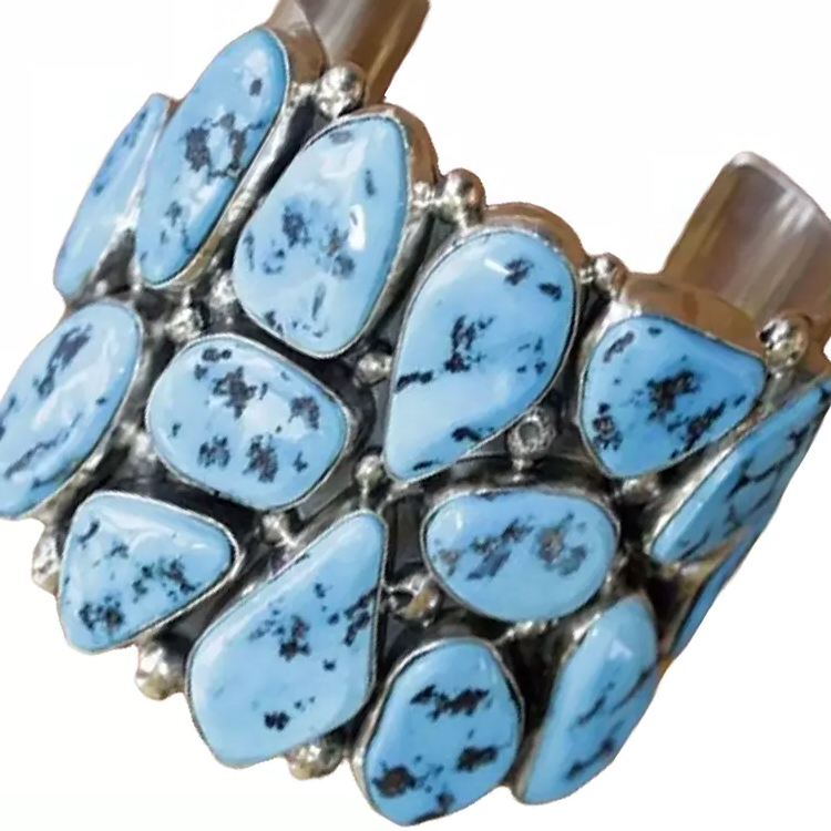 Turquoise Inlay 925 Bạc bangle Trang sức Đá quý màu xanh ngọc lam tự nhiên 15