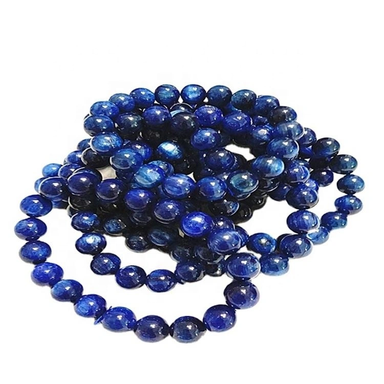 Brancatura a forma rotonda di Kyanite blu naturale Braccialetto della pietra preziosa liscia 1