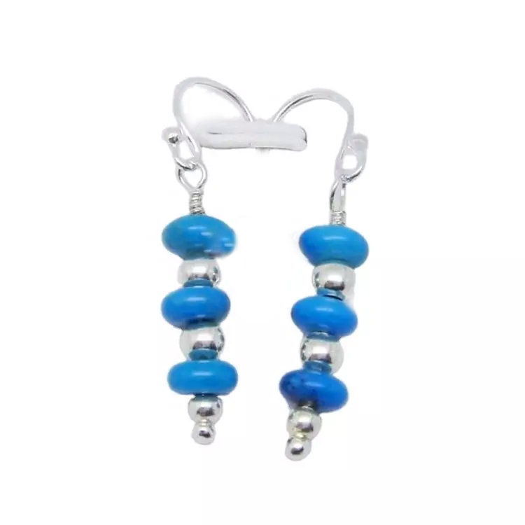 टर्कोइज इयररिङ स्टर्लिंग ठोस चाँदीको झुम्का मोहभे टर्कोइज नीलो स्टोन झुम्का 15