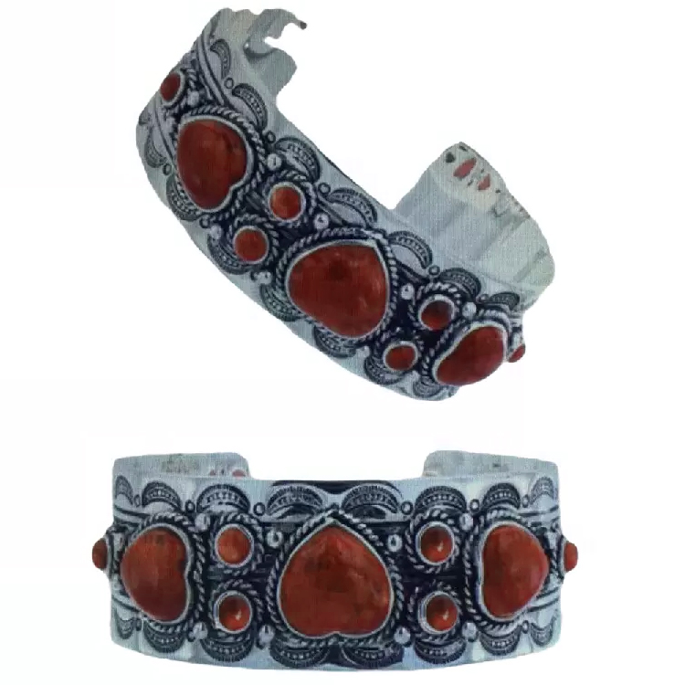 Handgemaach de Edelsteen Inlay de Messing spiny Auster Bangles 15