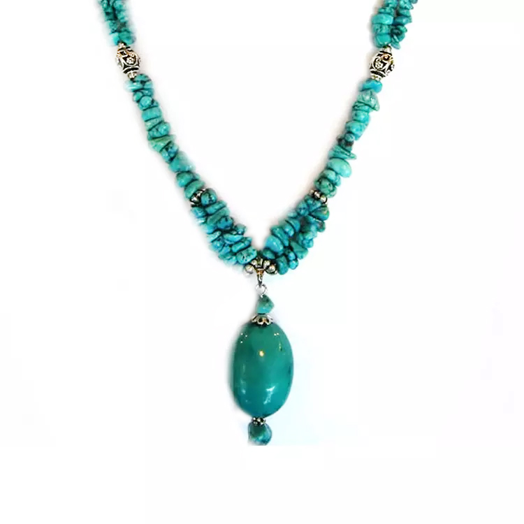 Gleiniau rhydd naturiol gemwaith mwclis gemwaith hir yn gleiniog mwclis turquoise 15