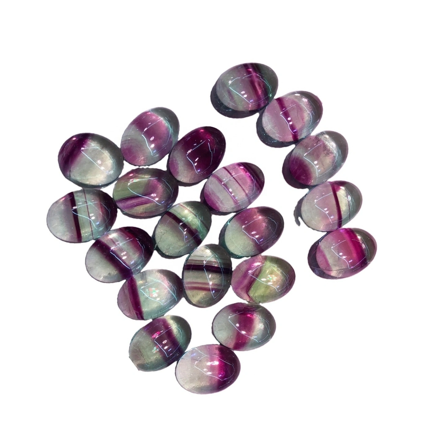 Losse egstone fluorityske ovale natuerlike reinbôge fluorite cabochoCh 1