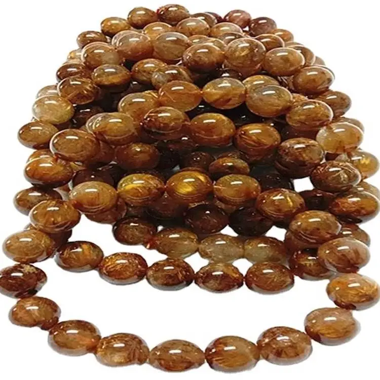 Náttúruleg kopar rutilated umferð lögun perlur slétt gemstone armband 1
