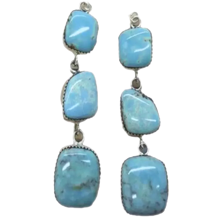 Teardrop Turquoise Nádúrtha Chic Dangler Cluaise Gorm Turquoise Earring Steirling Sterling Silver Silver Earring 38