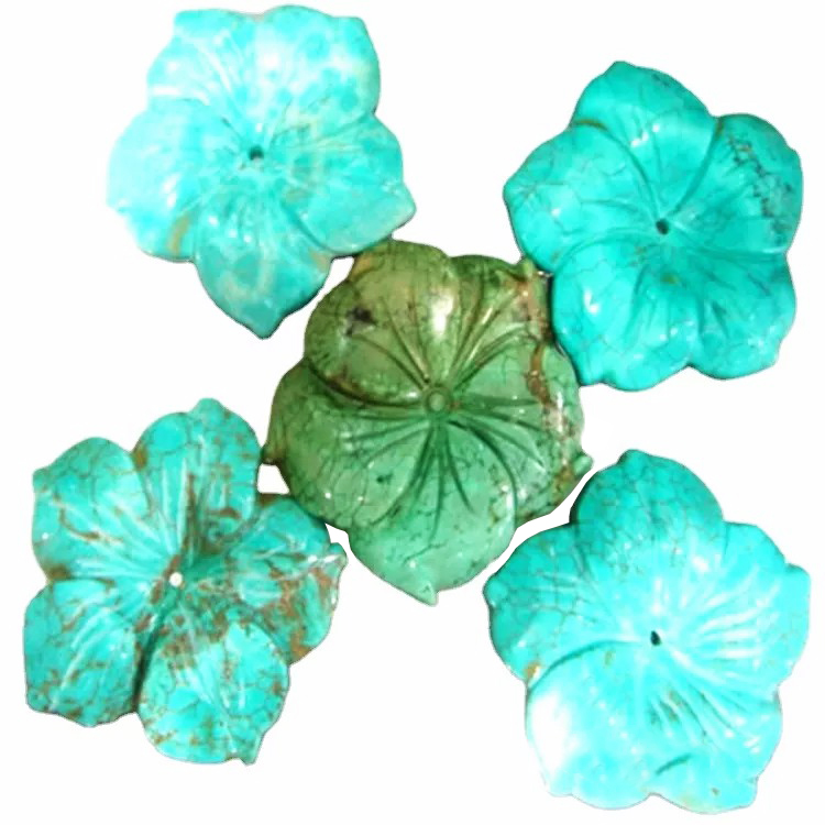 ස්වභාවික කොළ& බුලේ& කහ ටර්කියුයිස් මල් පබළු මැණික් කැටයම් කළ මල් 8x10mm 10X9mm ලිහිල් පබළු 15