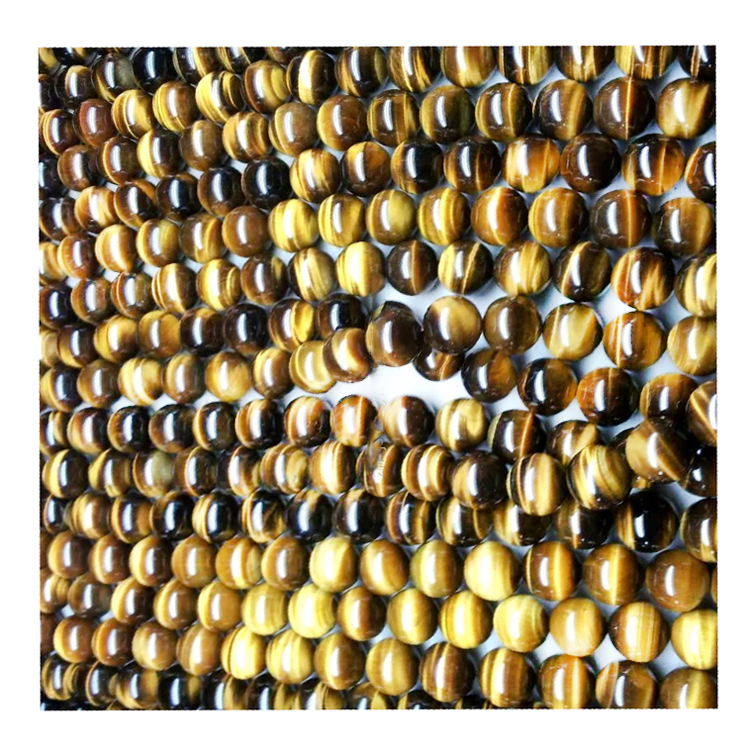 6mm 8mm 10mm 12mm ನೈಸರ್ಗಿಕ ರೌಂಡ್ ಪಾಲಿಶ್ಡ್ ಜೆಮ್ಸ್ಟೋನ್ ಮಣಿಗಳು ಟೈಗರ್ ಐ ಮಣಿಗಳು 14