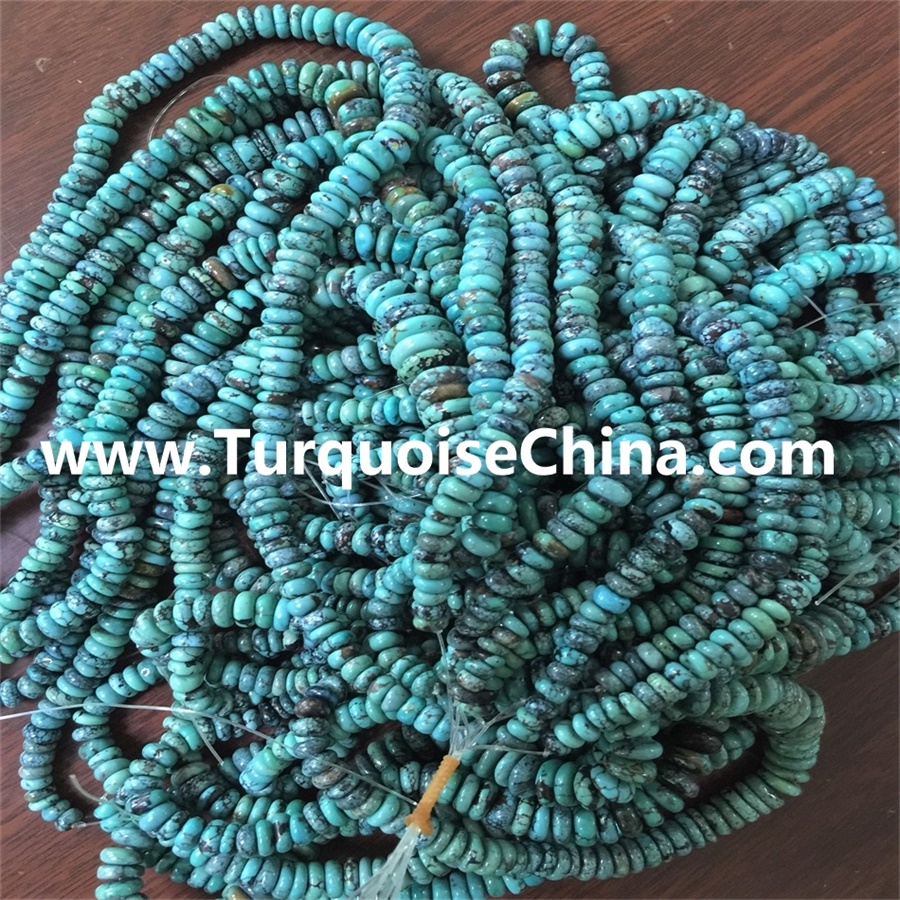 I-100% yendalo ngokwendalo i-turquoise yokwenene ye-gemstone rondelle buds 16 i-intshi 5