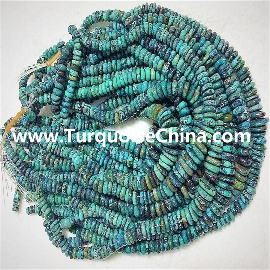 I-100% yendalo ngokwendalo i-turquoise yokwenene ye-gemstone rondelle buds 16 i-intshi 6