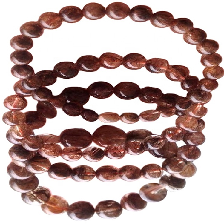 Gopper rutilated kvarts gemstone runde perle tråde gør engros 30