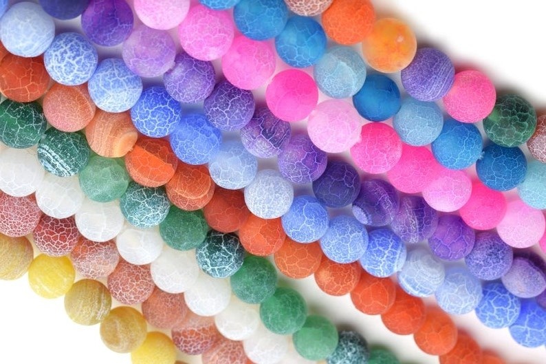 Crackle Agate Perlur Agate Round Perlur Full Strand Heildverslun Gemstones 11