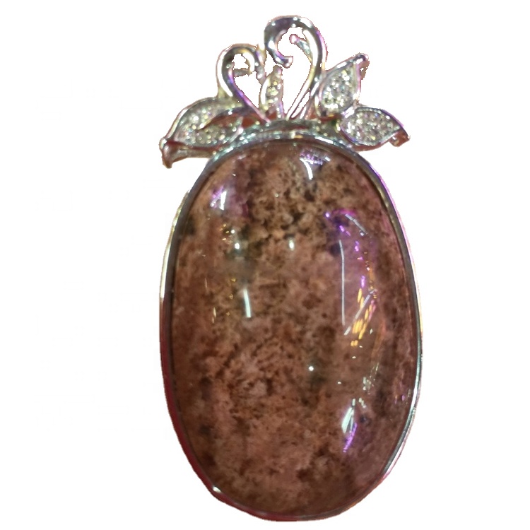 মিশ্রিত রঙ cz প্যাড ডিম আকৃতি প্রাকৃতিক rutilated ফ্যান্টম কোয়ার্টজ মরীচি দুল দুল গয়না 18