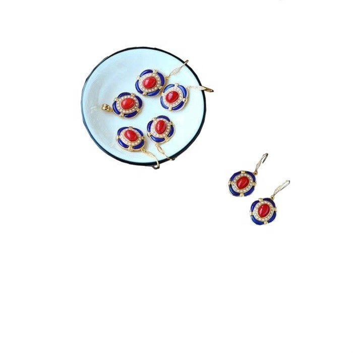 Natural Lapis uye South Red Agate Dangling Eserings Zvishongo 18