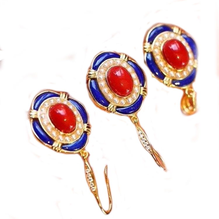 Natural Lapis uye South Red Agate Dangling Eserings Zvishongo 22