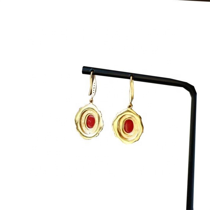 Natural Lapis uye South Red Agate Dangling Eserings Zvishongo 20