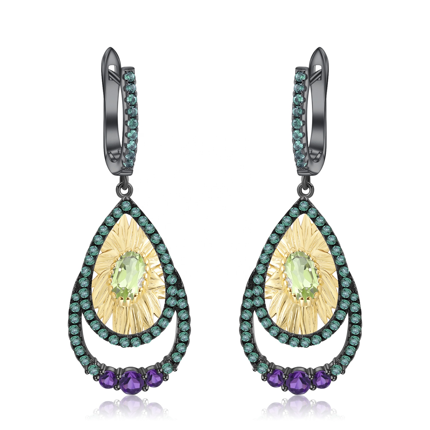 Hollow Gold-yakarongedzwa Emerald Eserrings 31