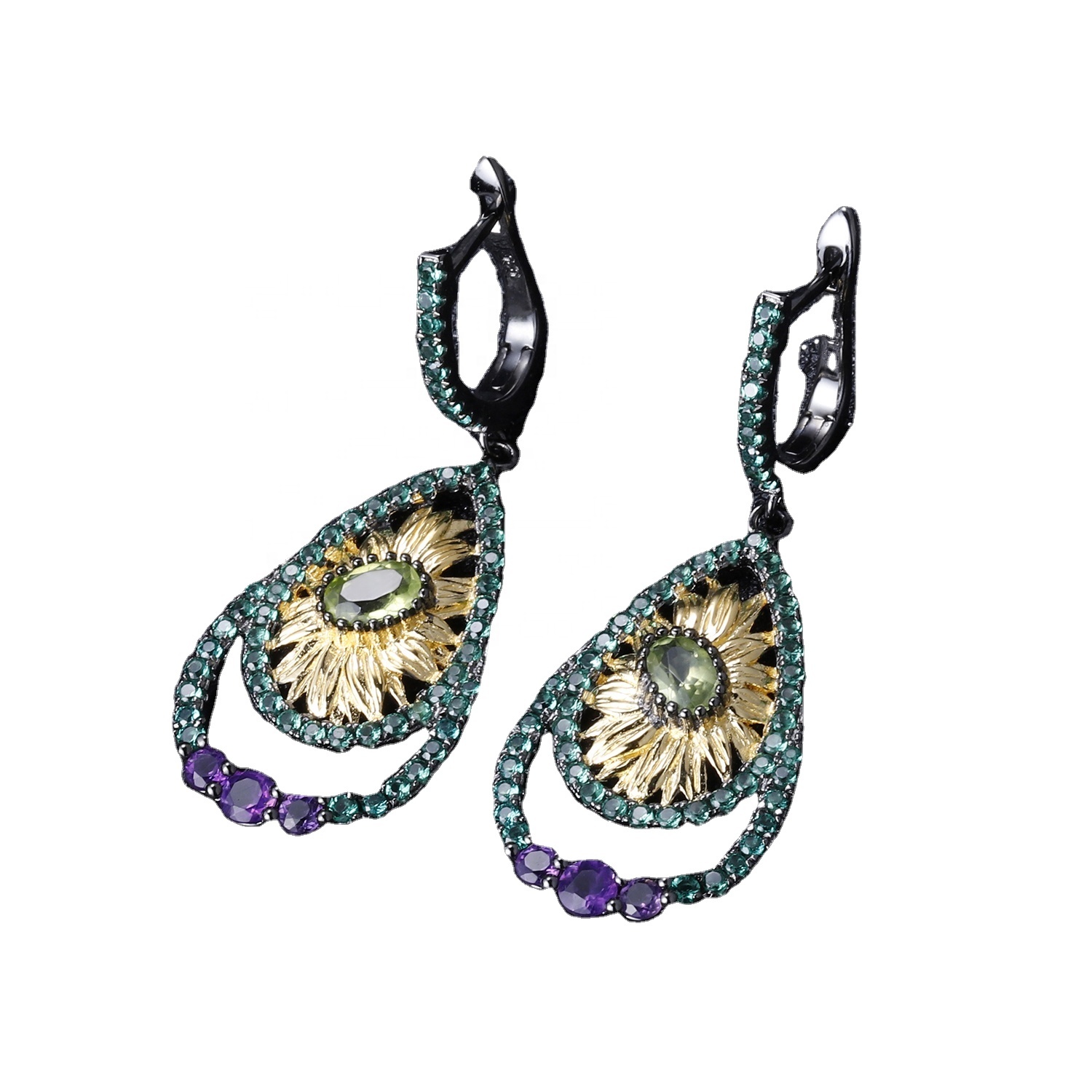 Hollow Gold-yakarongedzwa Emerald Eserrings 33