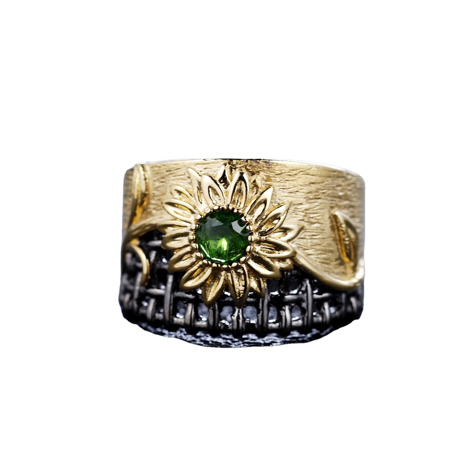 14K Pozłacane srebrne zielone szmaragda pierścienie 9