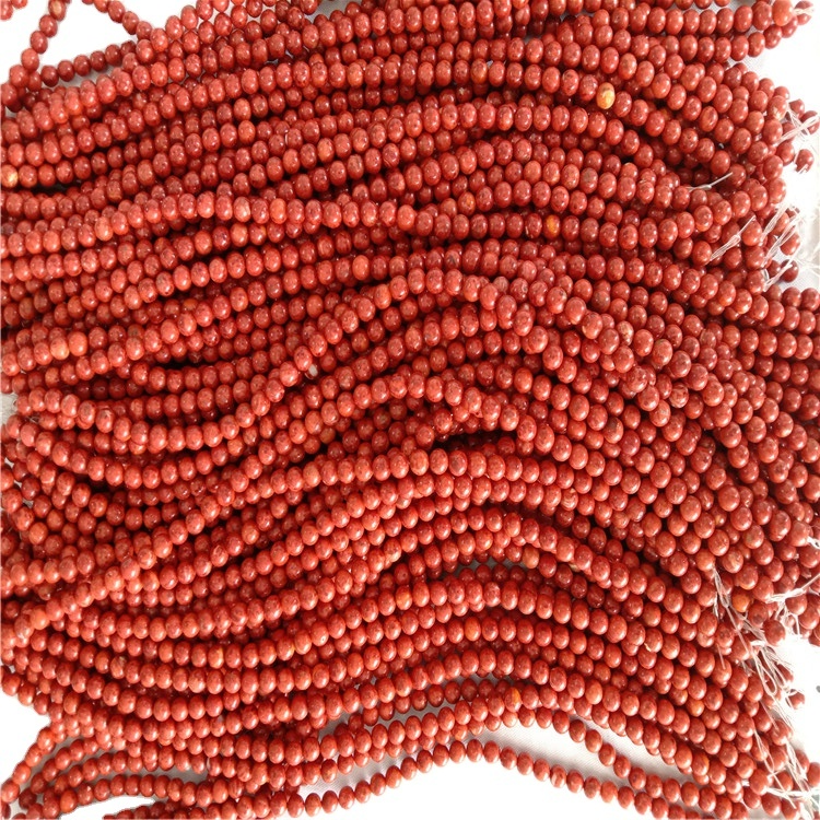 Жылмакай тегерек мончок коралдык асыл таштар - 100% табигый тешик 0,8mm Кызыл жалтырак жарык 34