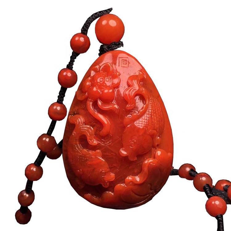 দক্ষিণ লাল Agate Pendant মাছ খোদাই গয়না লাল Nanhong দুল গয়না 30