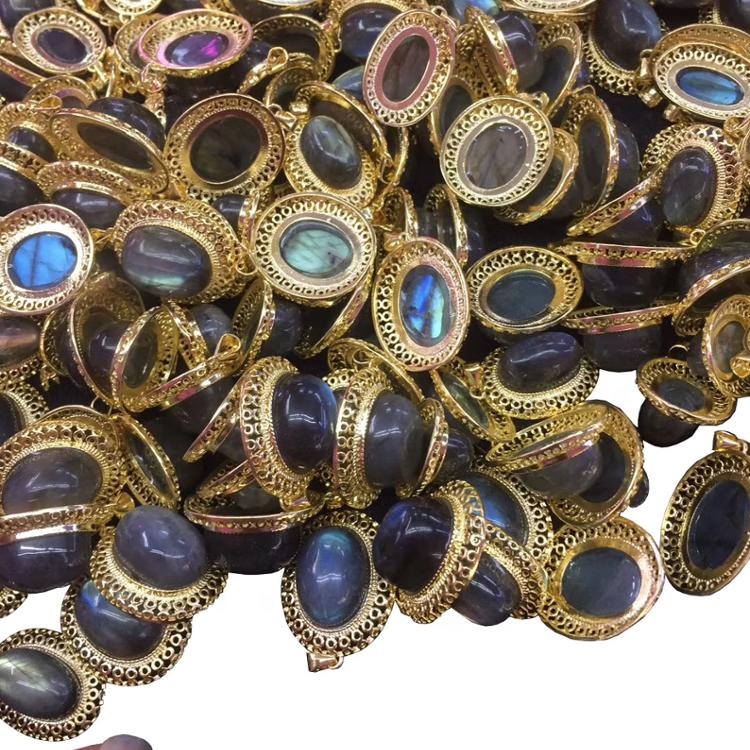 ওভাল সলিড সোনার প্রাকৃতিক ল্যাব্রাডোরাইট দুল হ্যান্ডম্যাড দুল গয়না 9