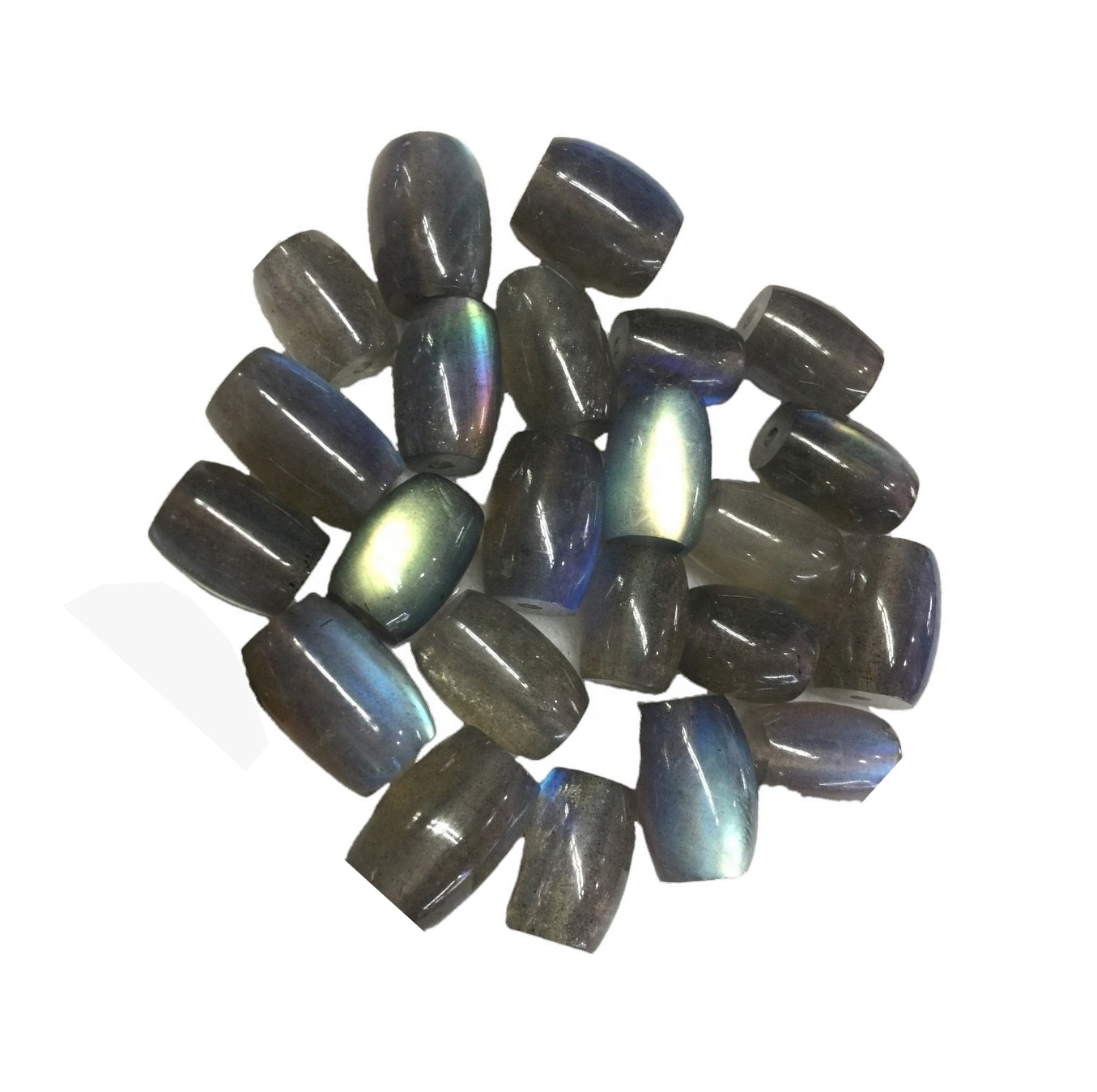 100% സ്വാഭാവിക ലാബ്രഡറോൾ ഡ്രം ബോഡുകൾ മൊത്തത്തിലുള്ള പ്രകൃതിദത്ത മിനുസമാർന്ന മുത്തുകൾ ഉണ്ടാക്കുന്നു 30