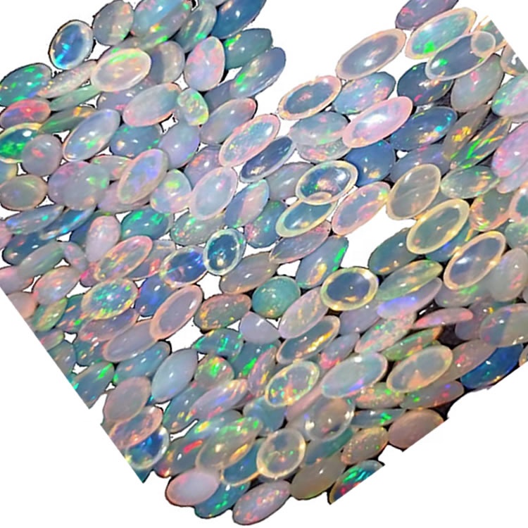 Белло Опал бели натурално опал Цабохонс у округлом и овалном облику у мешавинским бојама за огрлицу 39