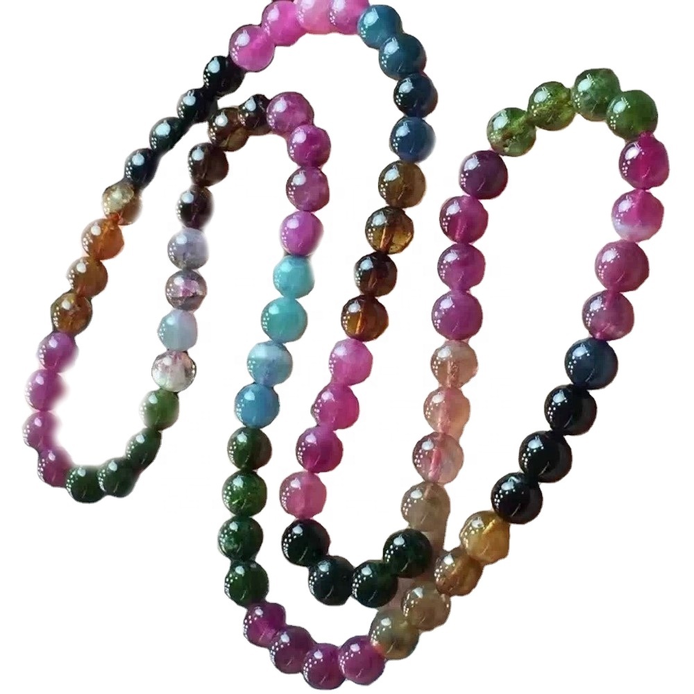 Rubellite 100% ya asili na ya kweli yenye rangi ya rangi ya tourmaline pande zote za shanga za bangili 7