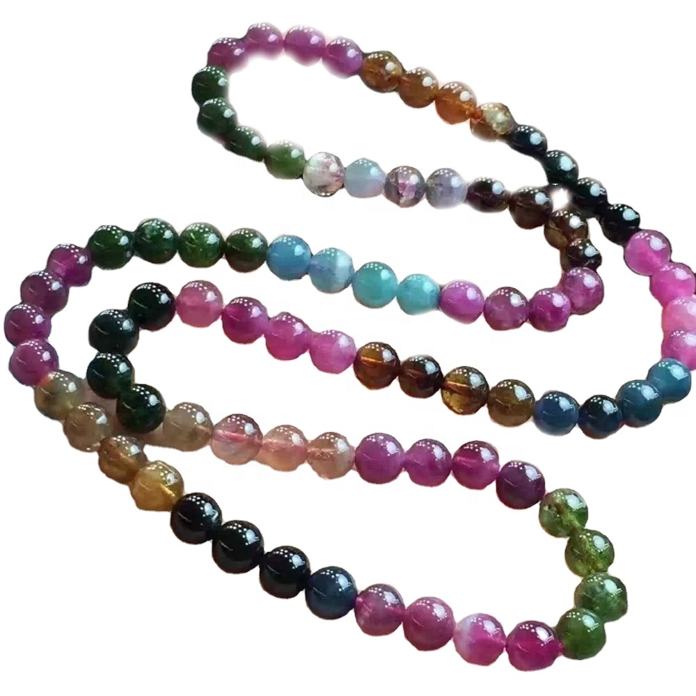 Rubellite 100% ya asili na ya kweli yenye rangi ya rangi ya tourmaline pande zote za shanga za bangili 11