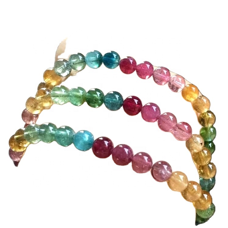 Natural Hecho en casa 8mm Color mezclado Cuentas de cristal de cristal Pulsera Turmalina 7