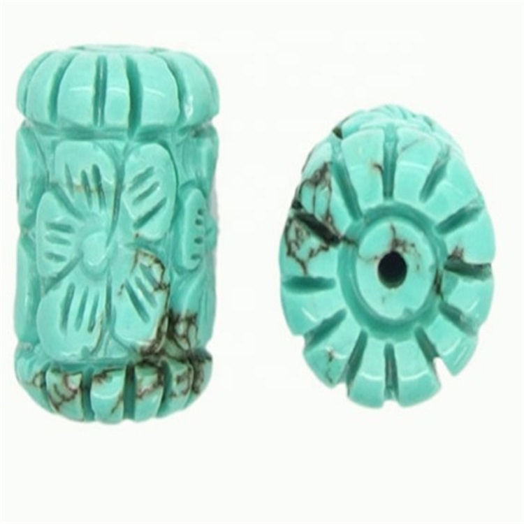 Turkos snidade trumma pärlor drottning blå turkos handgjorda pärlor steg snidade blomma pärlor sten 11