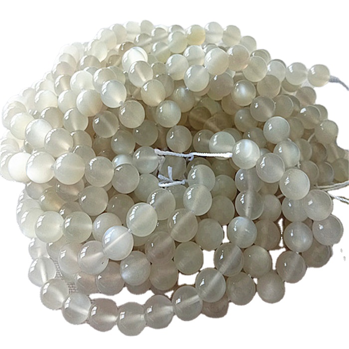 Табигый White Moonstone 3a тегерек форма мончок жана жылмакай асыл таштары 7