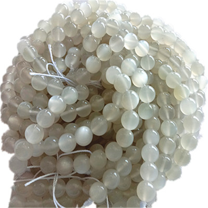 Табигый White Moonstone 3a тегерек форма мончок жана жылмакай асыл таштары 11