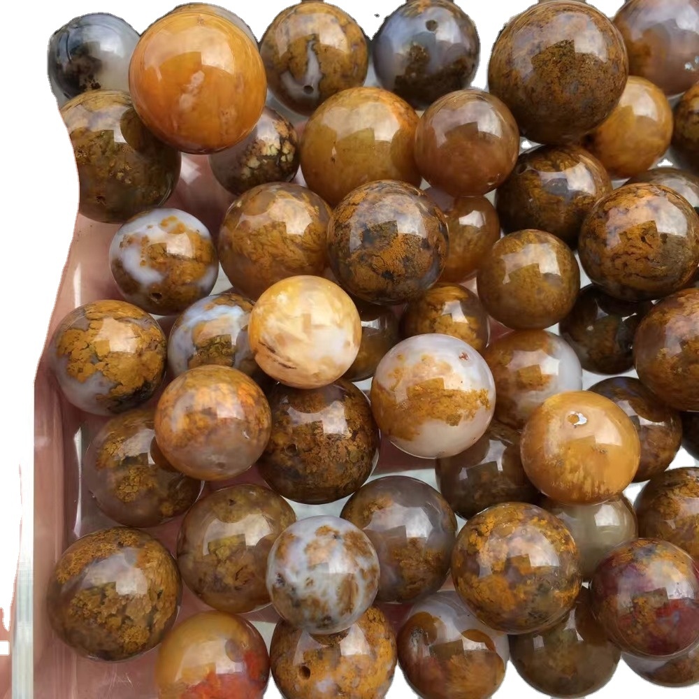 形状圆形草玛瑙股线批发供应商宽松的Strand Gemstone Beads 32