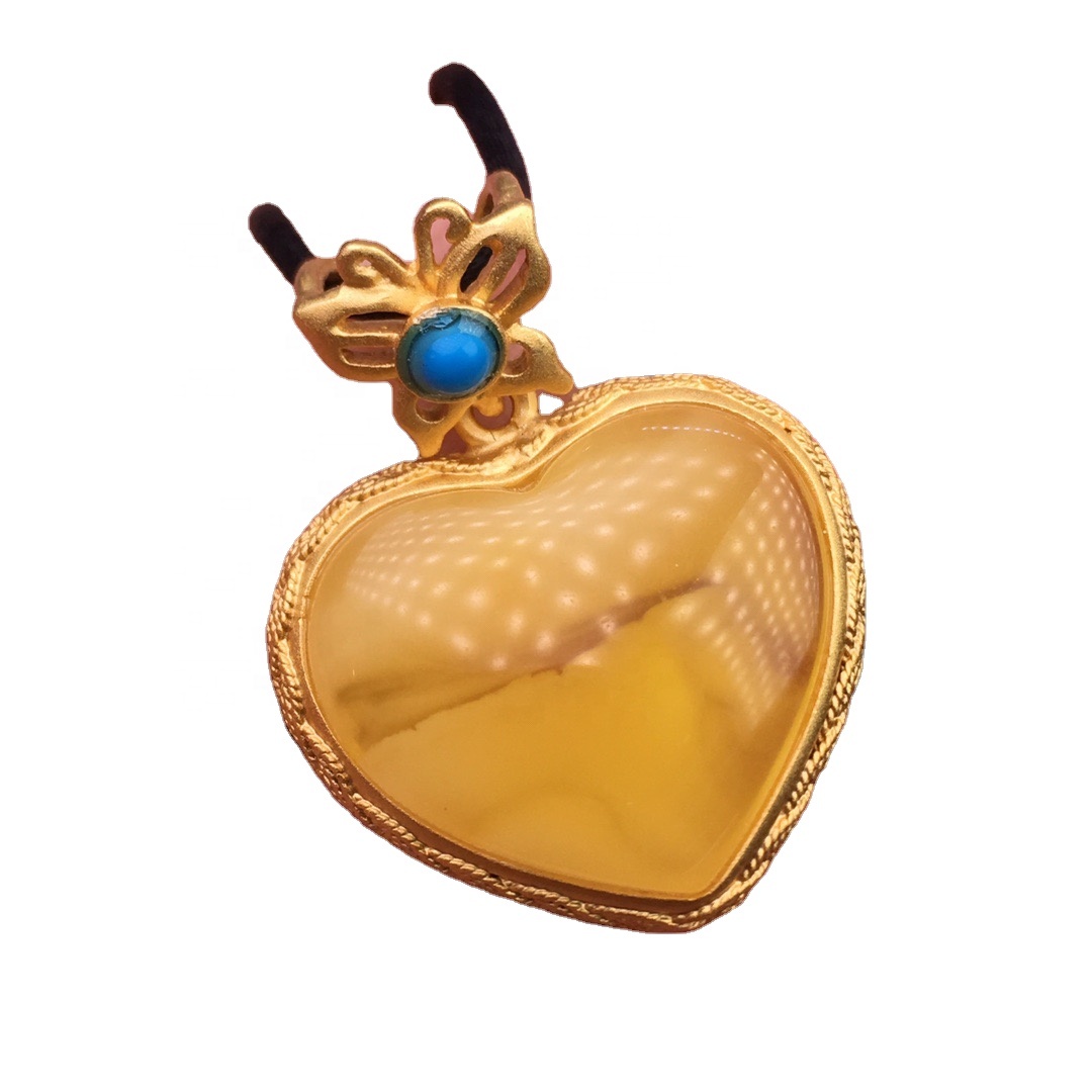 ლურჯი Corundum Amber Pendant / Gold Plated Pendant / Heart- ფორმის გულსაკიდი 30
